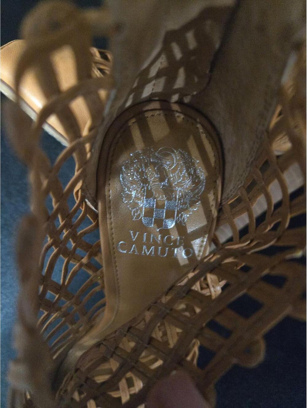 Vince Camuto Tan Leather Cage Peep Toe Booties Size US 6 EU 36.5 - Picture 4 of 5